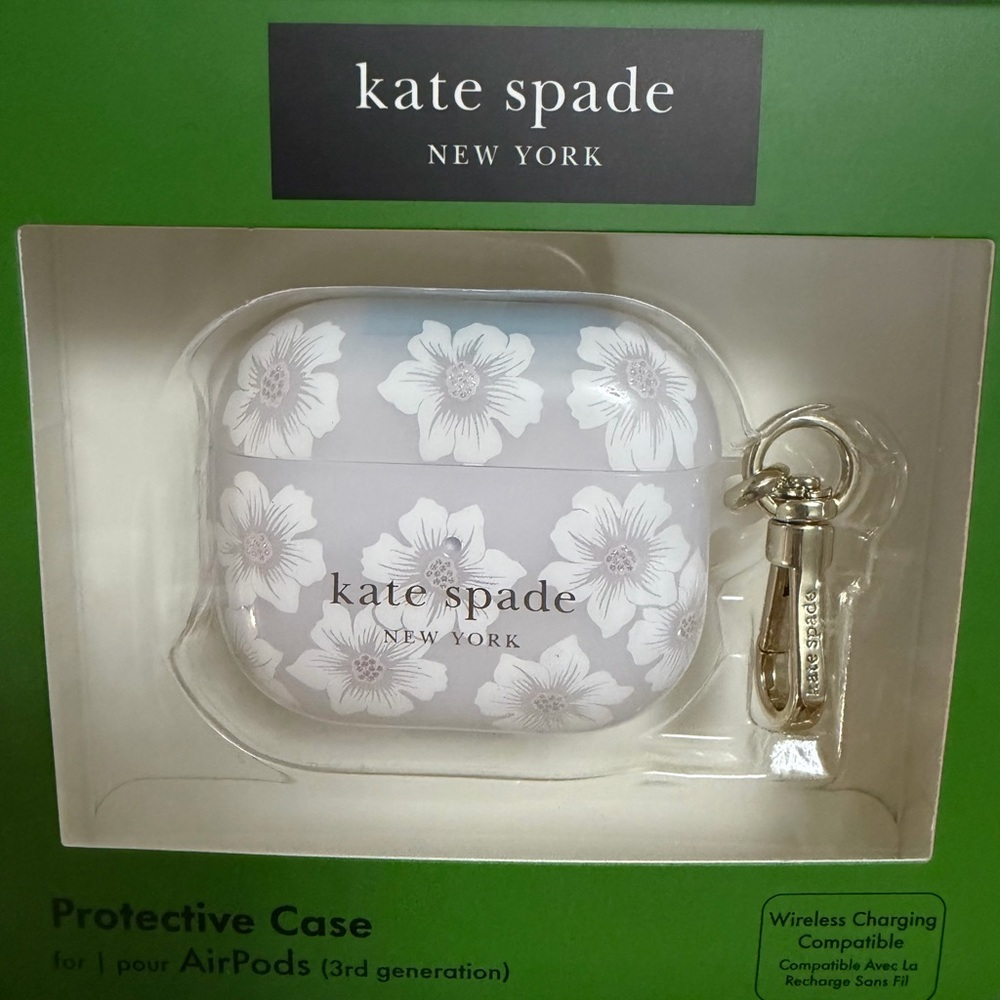 kate spade white floral AirPods (3rd Gen) Case with Gold Clasp